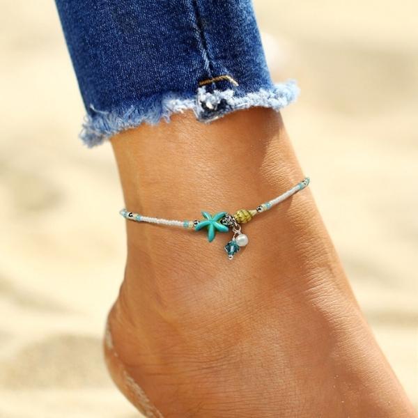 Stjerne og skal anklet armbånd med naturlige sten