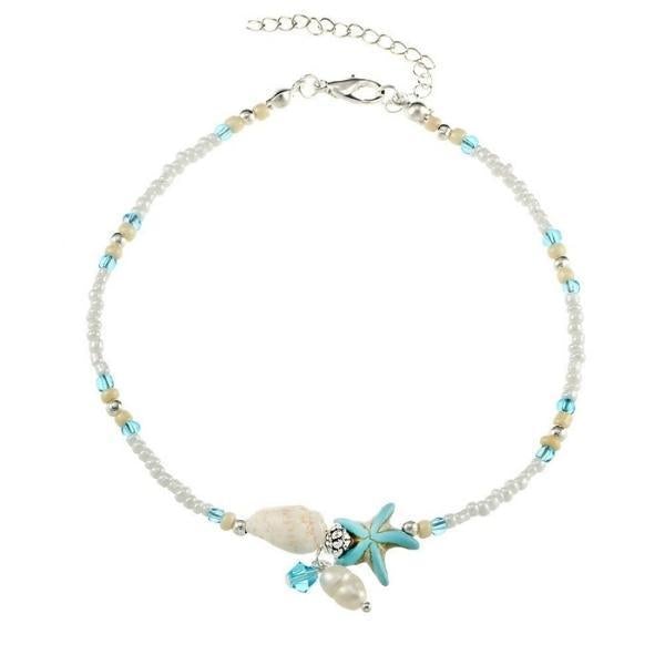 Stjerne og skal anklet armbånd med naturlige sten
