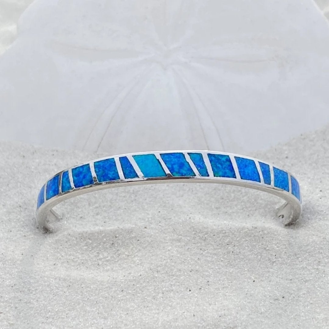 Blå og Sølv Opal Armbånd