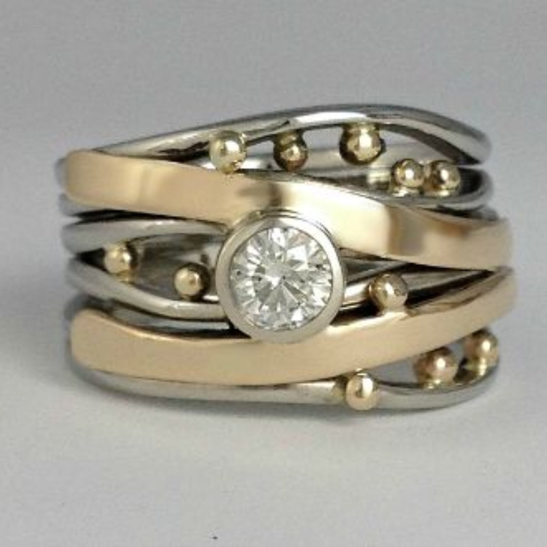 Vintage Gul Indlagt Zirconia RING