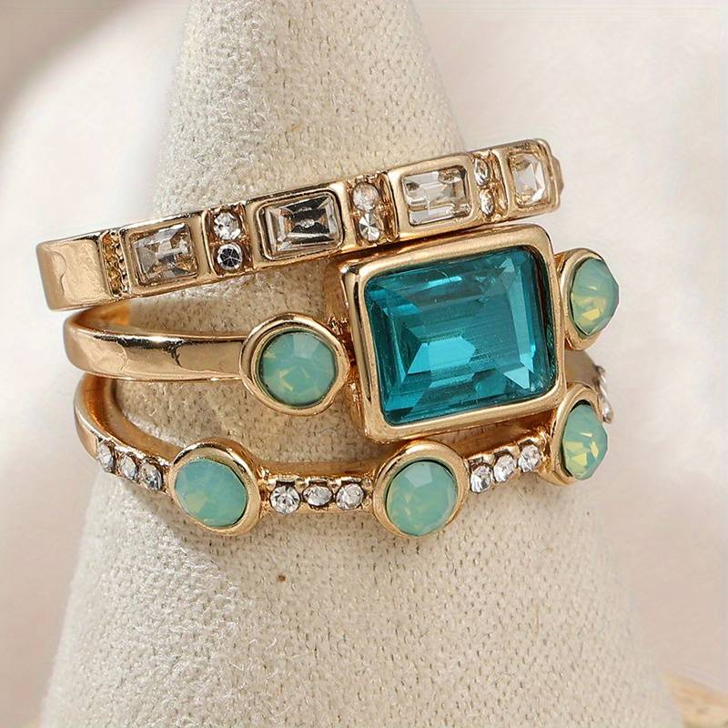 Vintage Blauer Krystalring Sæt
