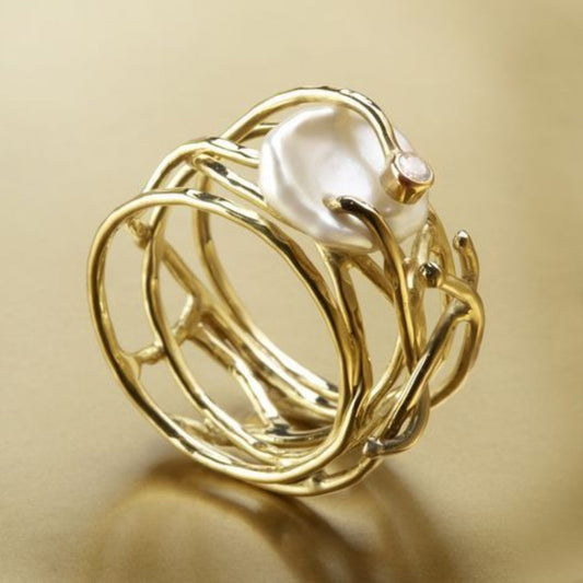 Dünner guld- og perle ring