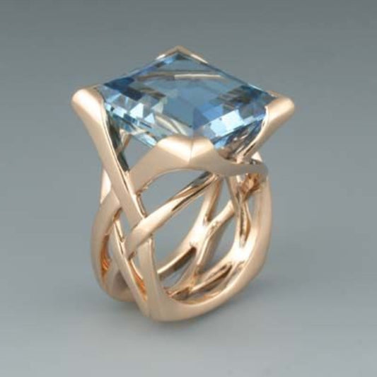 Vintage Rose Gold Blå Zirconia Ringe