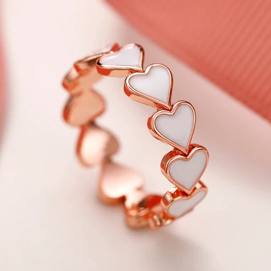 Vintage Hvidt Hjerte Rose Guldring