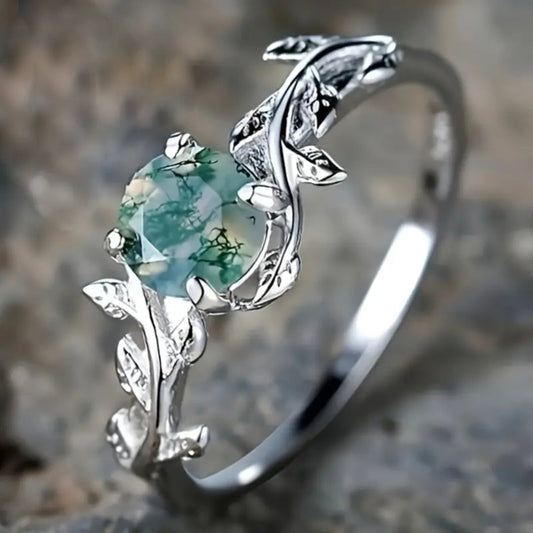 Vintage Grønt Sten Sølvbeklædt Ring