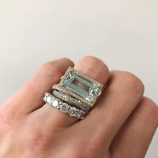 Vintage sølv turkis glas ring sæt