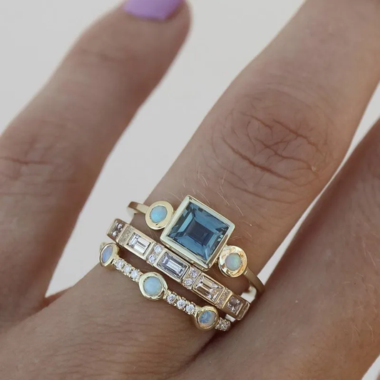 Vintage Blauer Krystalring Sæt