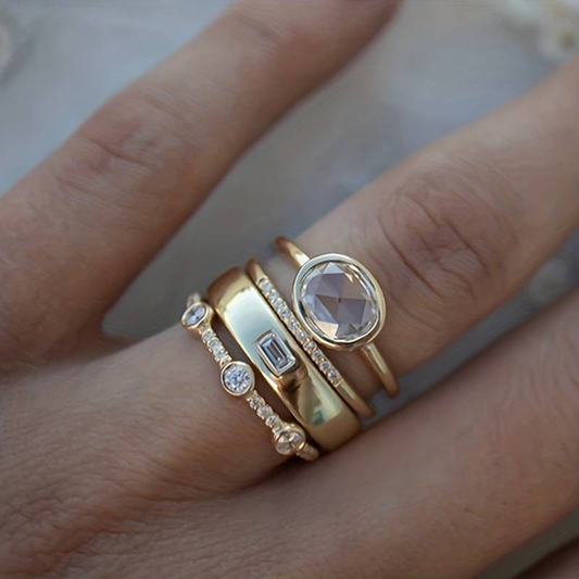 Vintage Guld & Zirconia Ring Sæt