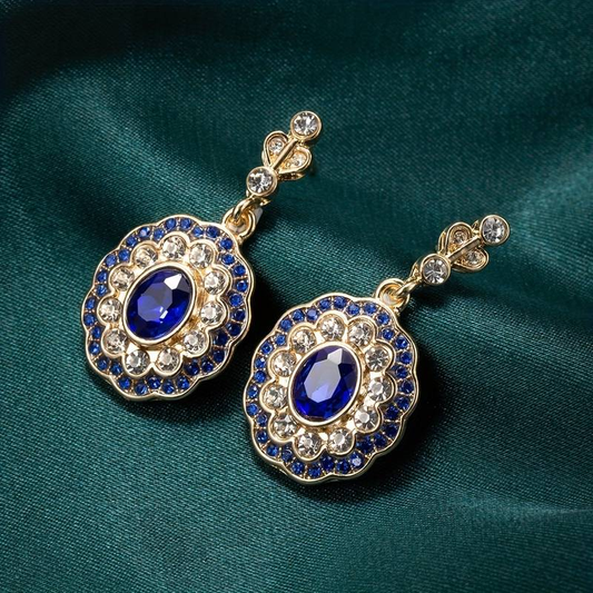 Blå Krystal Mandala Øreringe på Vintage Guld