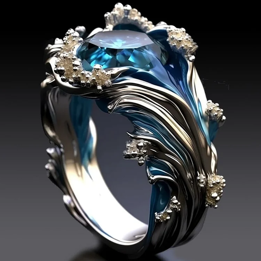 Vintage Ocean Bølget Glaskrystal Ring