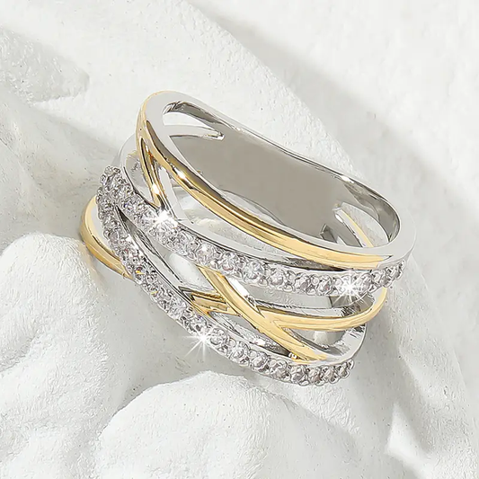 Lagd Bright Zirconia Guldbelagt & Sølv Ring