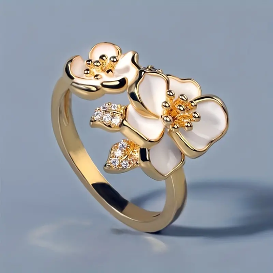 Hvid Blomst Guldring