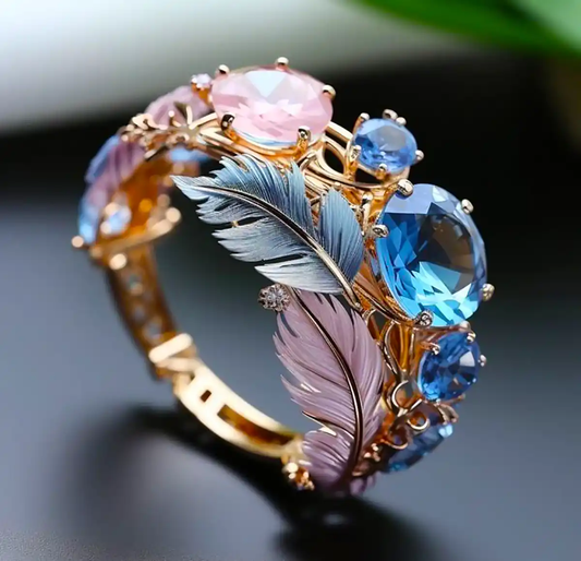 Vintage eksotisk fjerkrystal ring