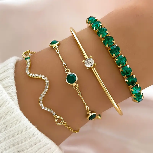 Vintage Grøn Zirconia Armbåndsæt